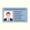 Driver license with male picture. ID or access card icon in flat style. Vector illustration Royalty Free Stock Photo